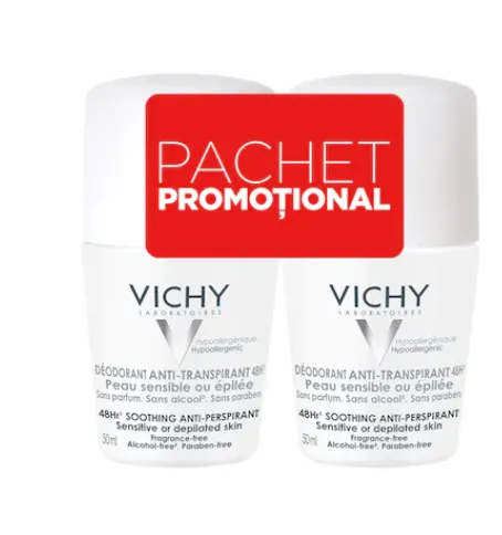 VICHY Deo roll-on eficacitate 48h fara parfum 50ml x 2buc
