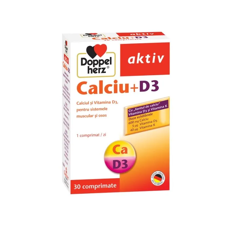 Doppelherz Calcium + vitamina D3 , 30 comprimate