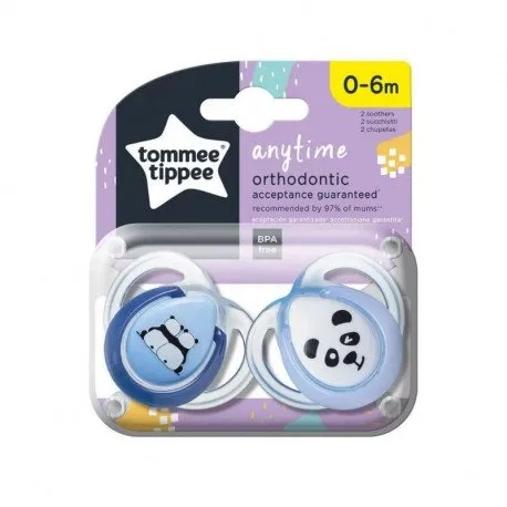 Tommee Tippee Suzeta ortodontica Anytime, 0-6luni, ursulet panda albastru/alb, 2bucati