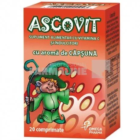 Ascovit cu aroma de capsuna 100 mg 20 comprimate