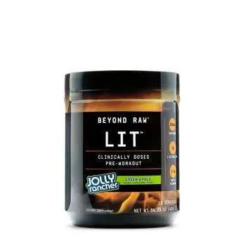 Pre Workout cu aroma de bomboane jolly rancher cu mar verde Beyond Raw LIT, 408g, GNC