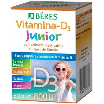 Vitamina D3 Junior 800 UI, 50 comprimate masticabile, Beres