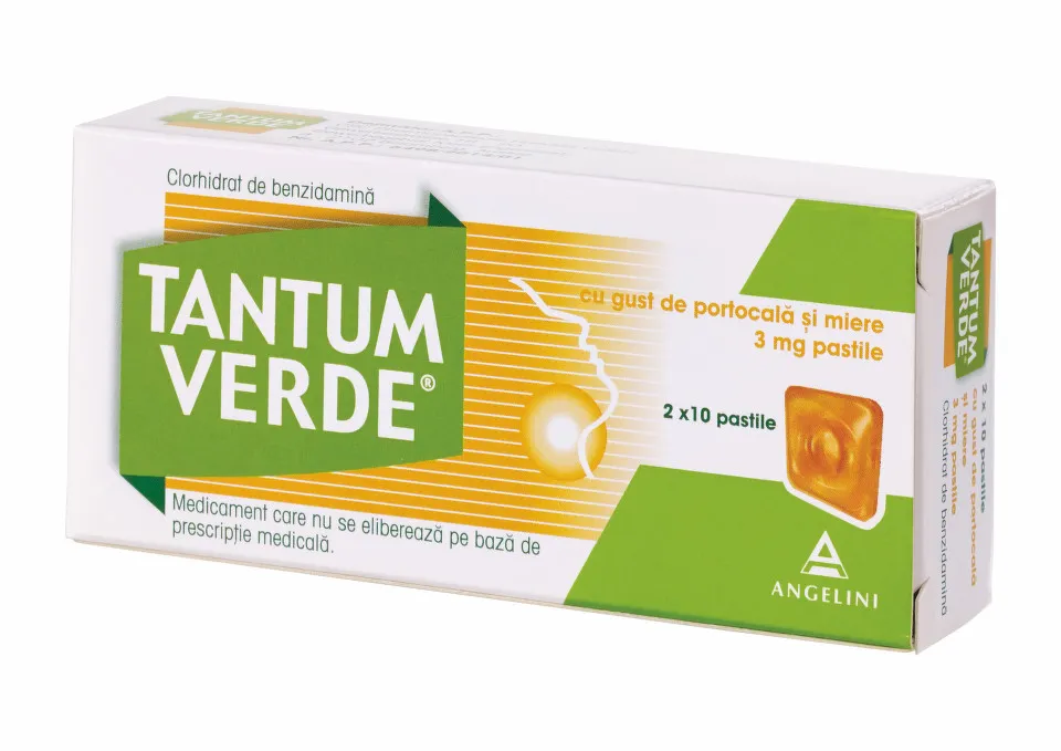 TANTUM VERDE CU GUST DE PORTOCALA SI MIERE 20 PASTILE