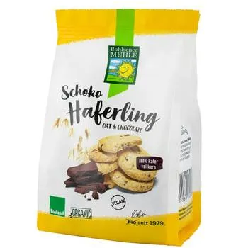 Biscuiti crocanti bio din ovaz cu bucati de ciocolata, 125g, Bohlsener Muhle