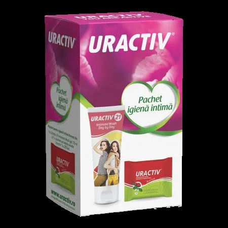 Pachet Uractiv 21 Intimate Wash, 75 ml + servetele umede intime Uractiv, 20 bucati, Fiterman