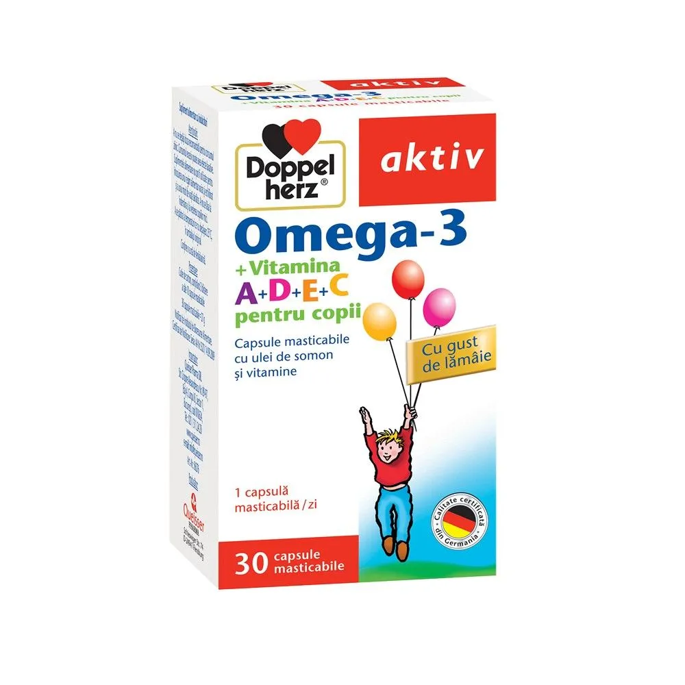 Doppelherz Omega-3 + Vitamina A + D + E + C pentru copii,30 comprimate masticabile