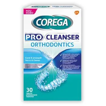 Tablete efervescente de curatare gutiere dentare Corega Pro Cleanser Orthodontics, 30 tablete, GSK