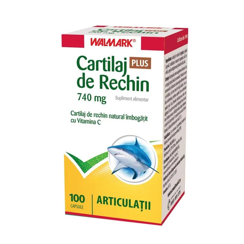 Cartilaj de rechin Plus 740 mg cu Vitamina C, 100 capsule, Walmark