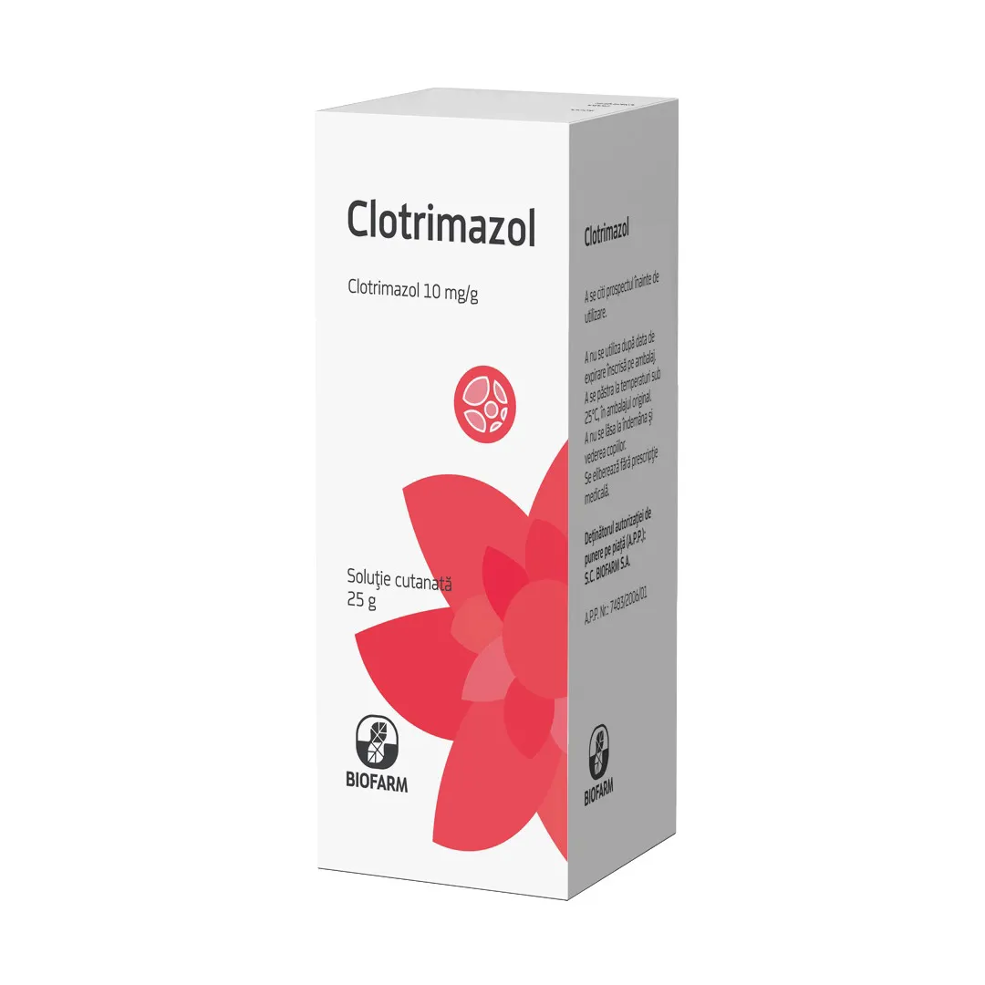 Clotrimazol solutie cutanata, 25 g, Biofarm