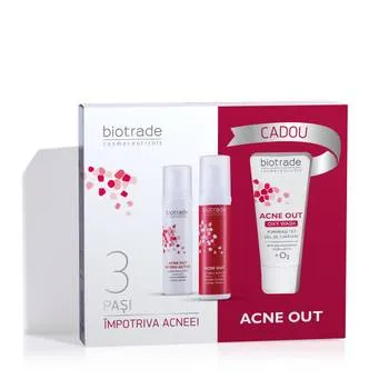 Pachet Acne Out Crema hidratanta pentru acnee Hydro Active, 60 ml + Lotiune pentru acnee, 60 ml + Gel de curatare, 50 ml Gratuit, Biotrade