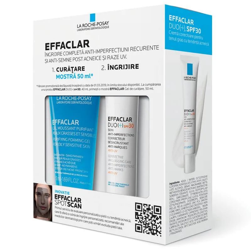 LA ROCHE POSAY Pack Crema corectoare anti-imperfectiuni Effaclar Duo() SPF30 40ml  Gel spumant purifiant piele grasa Effaclar 50ml (cadou)