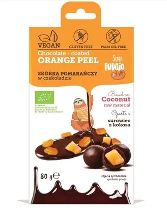 Coaja de portocala invelita in ciocolata bio, 80g, Super Fudgio