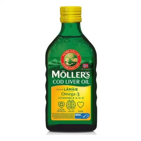 Moller's cod liver oil Omega 3 cu lamaie, 250ml