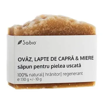 Sapun natural pentru pielea uscata cu ovaz + lapte de capra si miere, 130g, Sabio