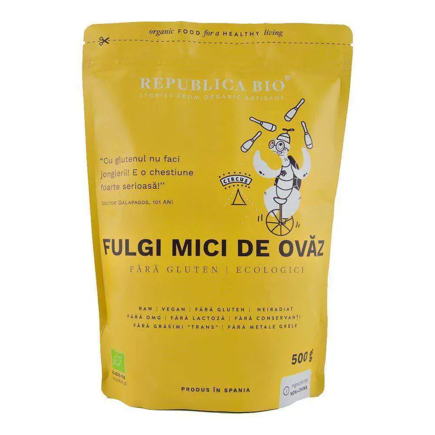 Fulgi mici de ovaz fara gluten ecologici, 500 g, Republica Bio