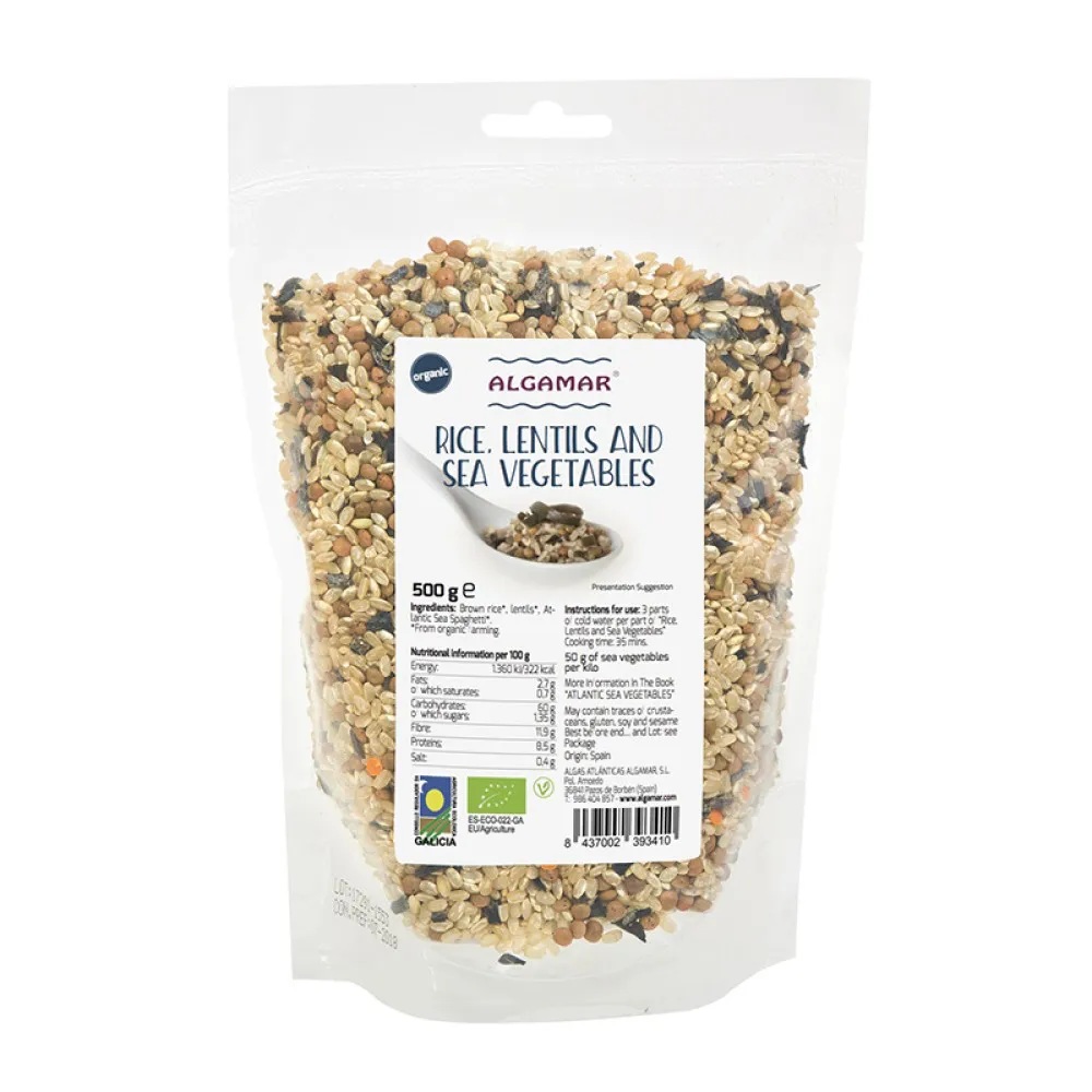 Orez si linte cu alge marine bio (500g), Algamar