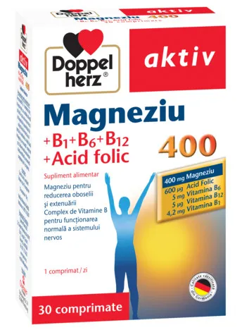 Doppelherz Mg 400+Vitamina B1+B6+B12+Acid folic , 30 comprimate