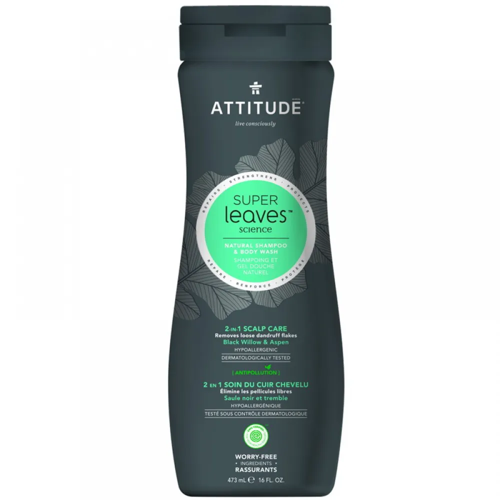 Superleaves 2 in 1 Sampon si gel de dus pentru ingrijire scalp barbati (473 ml), Attitude