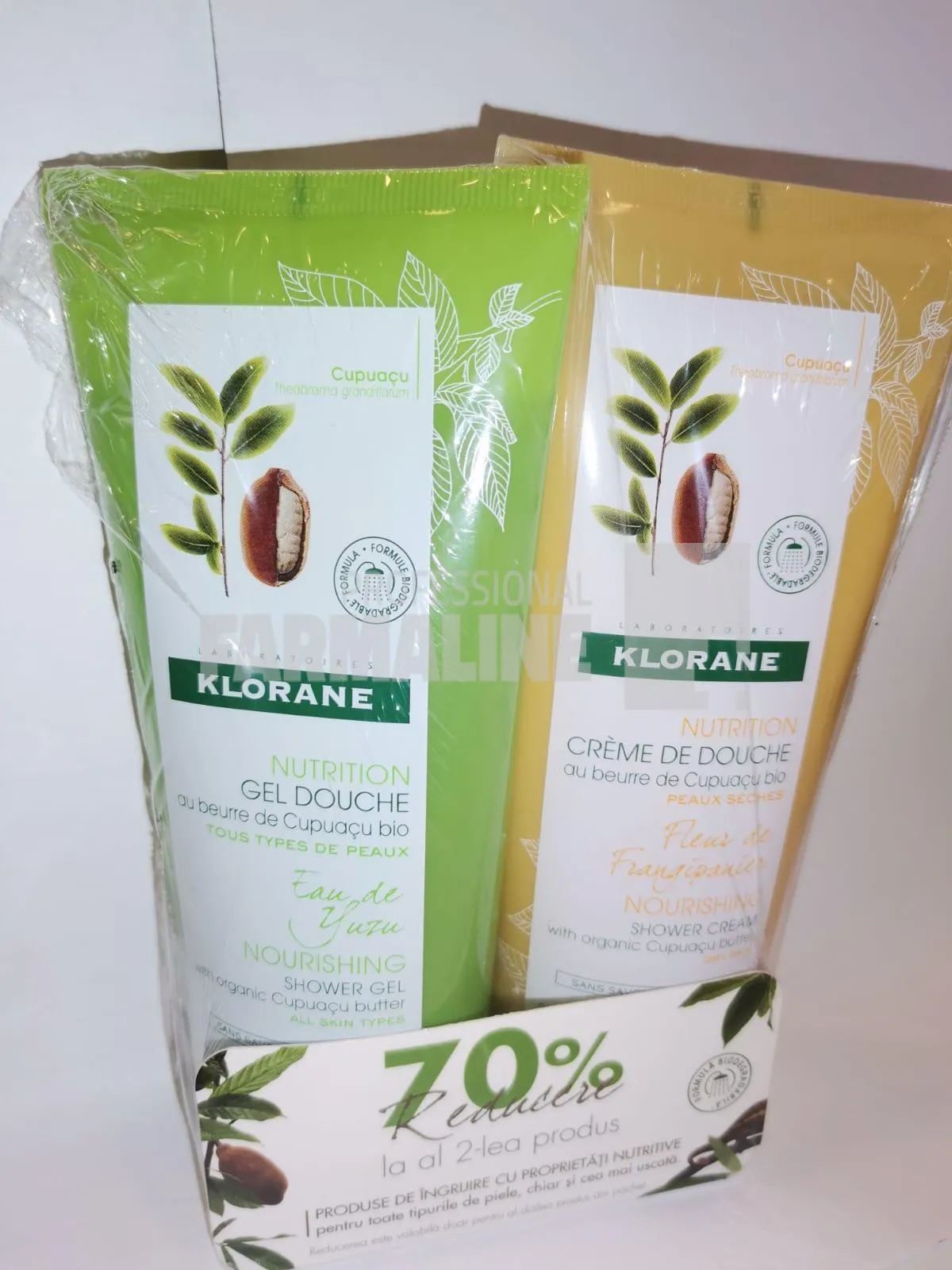 Klorane Pachet Gel dus Apa de Yuzu 200 ml + Crema dus Frangipani 200 ml Oferta 1+1 - 70% din al II lea