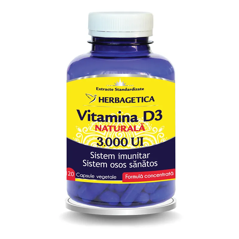Vitamina D3 naturala 3000 UI, 120 capsule, Herbagetica