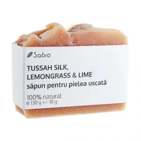 Sapun natural pentru pielea uscata cu Tussah Silk, Lemongrass si Lime, 130 g, Sabio