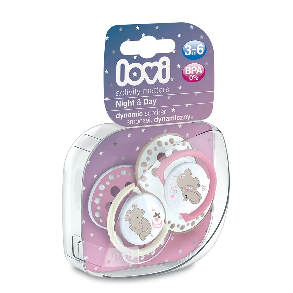 Lovi suzete din silicon Dynamic 3-6 luni Night & day Hipopotam fata x 2 bucati (22/810)
