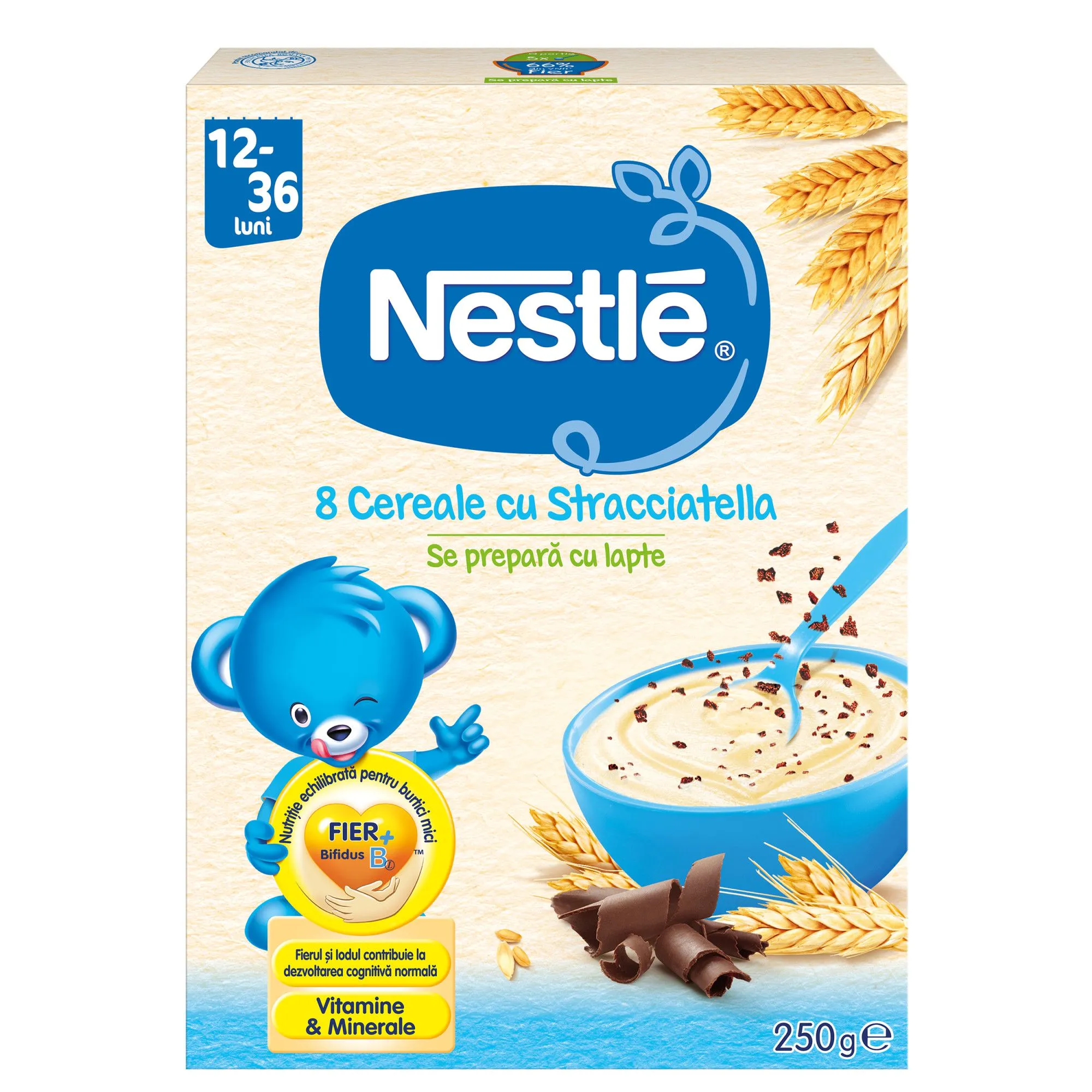 Nestle cereale 8 cereale cu Stracciatella, de la 12 luni, 250 grame