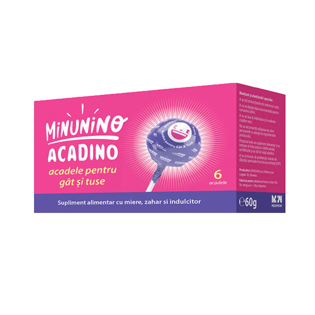 Acadele pentru gat si tuse, 6 bucati, Minunino Acadino