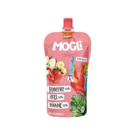 MOGLI Pireu eco cu mere, banane, capsuni, de la 1 an, 120g