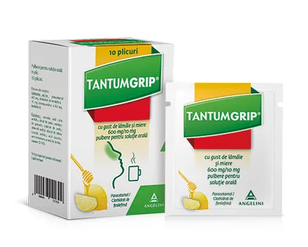 TantumGrip cu gust de lamaie si miere 600 mg/10 mg, 10 plicuri, Angelini