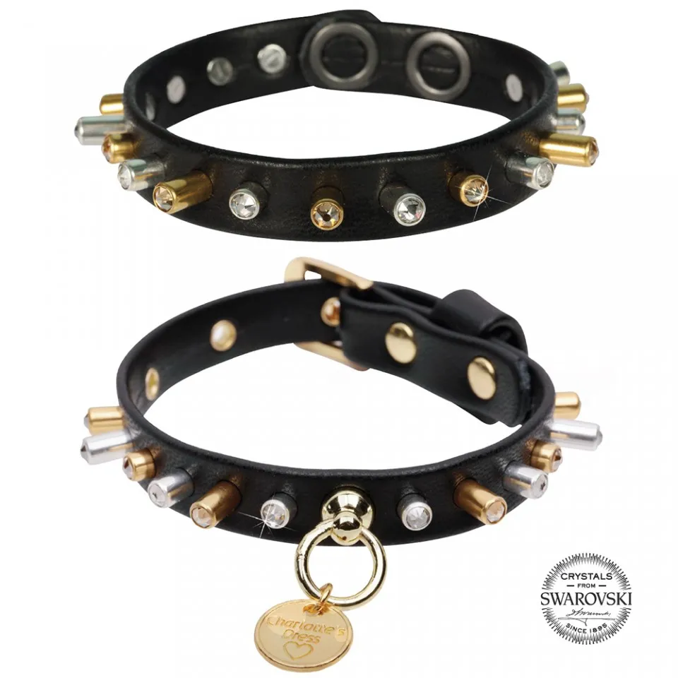 Zgarda Sparkling Stud in Black - decor Swarovski - F1381