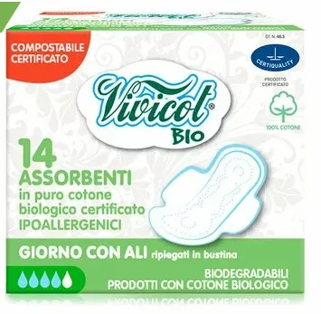 Absorbante ultra subtiri de zi din bumbac bio, hipoalergenic, 2 picaturi, 14 bucati, Vivicot Puro Cotone
