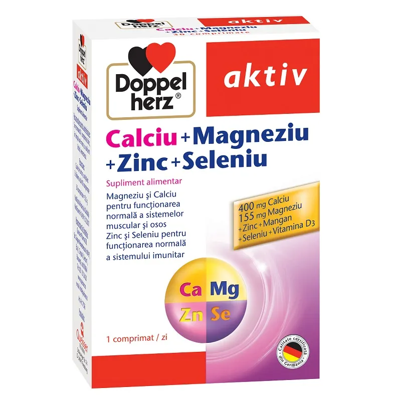 DOPPELHERZ Aktiv Calciu Magneziu Zinc Seleniu, 30 comprimate