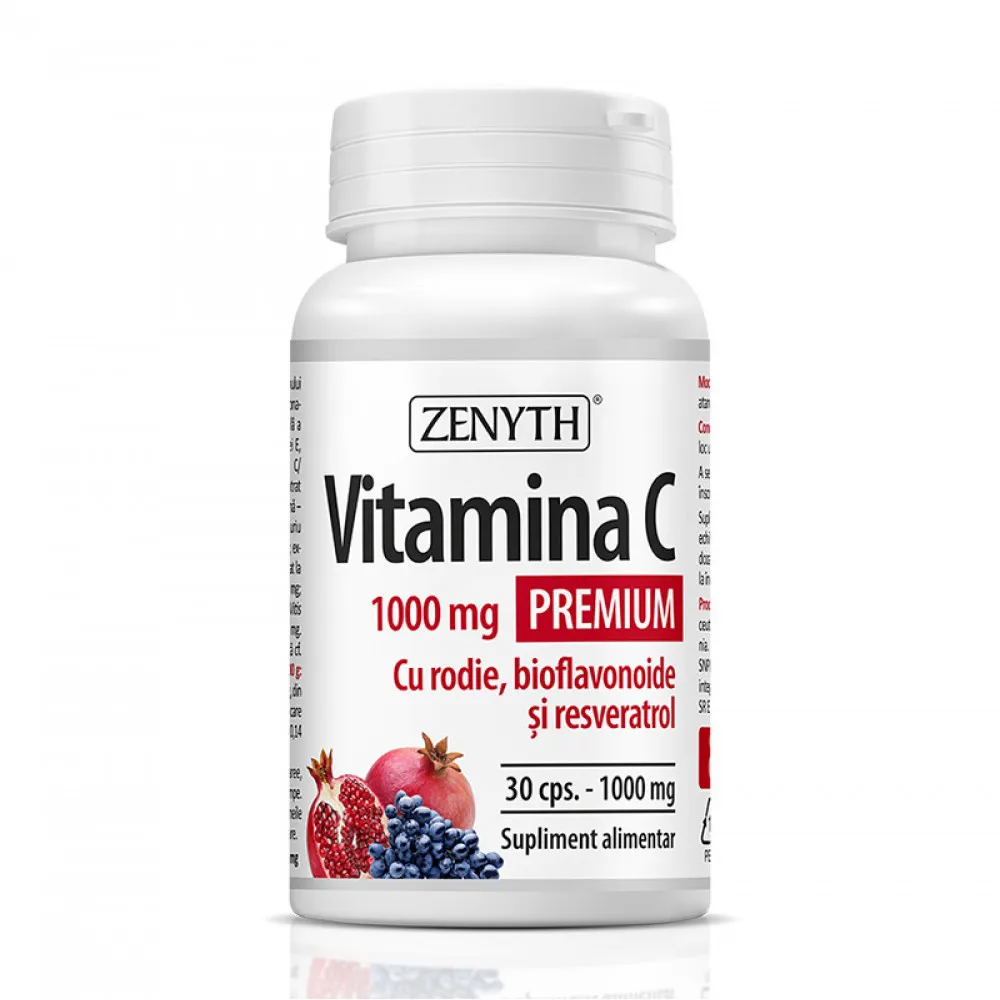 Vitamina C Premium 1000 mg cu rodie si bioflavonoide (30 capsule), Zenyth Pharmaceuticals
