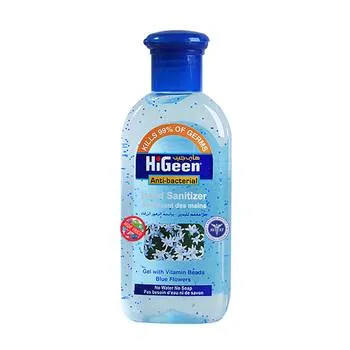 Gel dezinfectant de maini cu granule de Vitamina A, E si lotiune hidratanta cu aroma de Blue Flowers, 50m, HiGeen