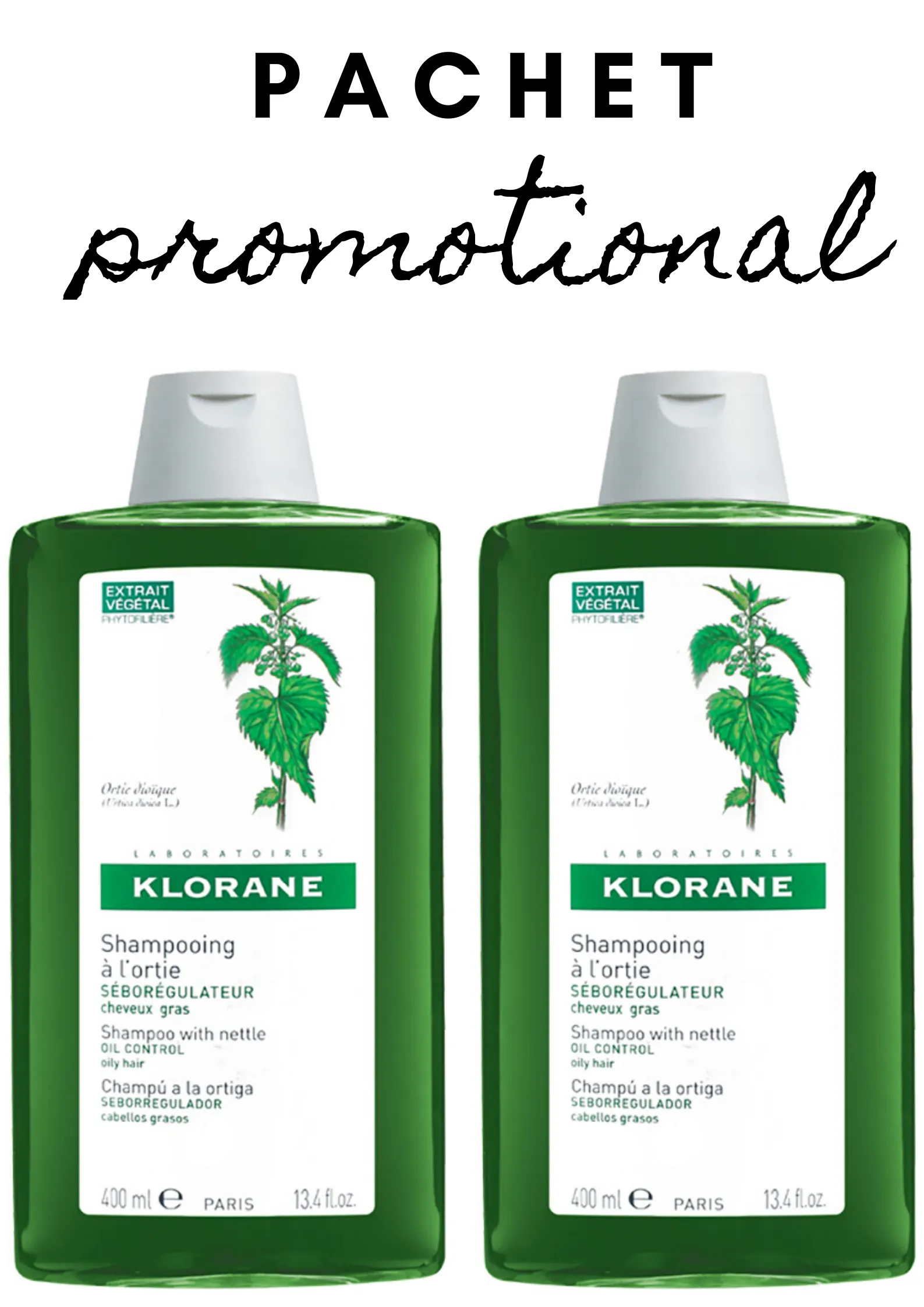 KLORANE SAMPON CU EXTRAS DE URZICA PACHET 2 X 400 ML