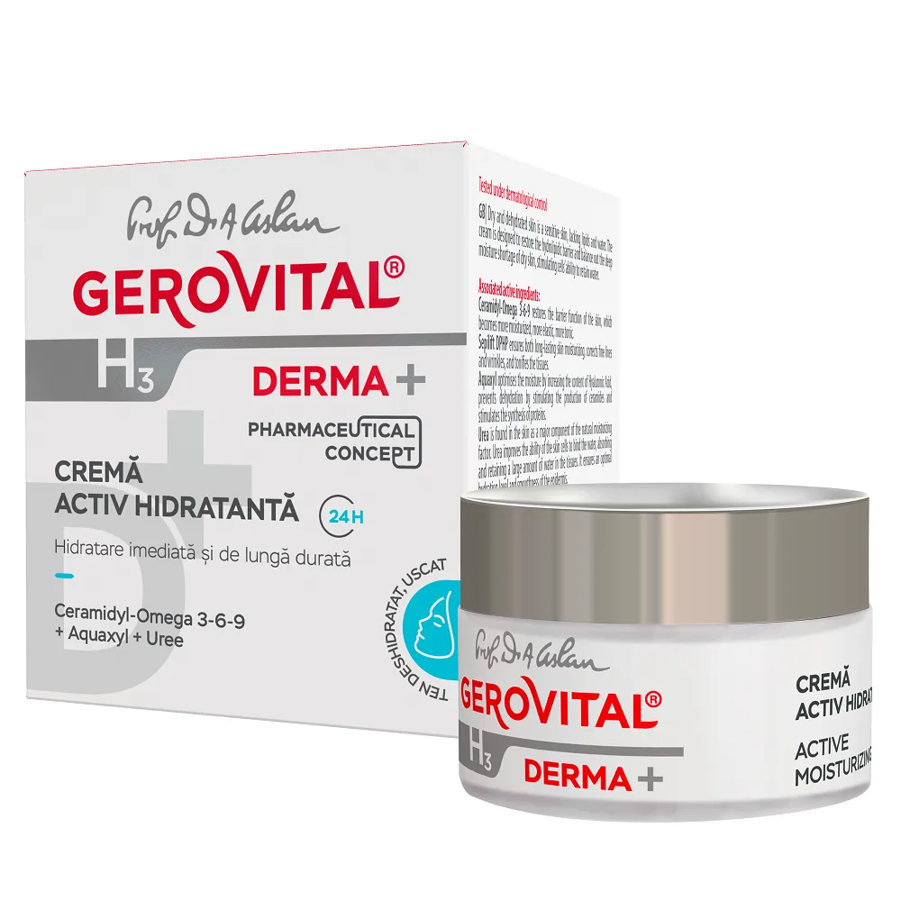 Crema activ hidratanta H3 Derma+, 50 ml, Gerovital