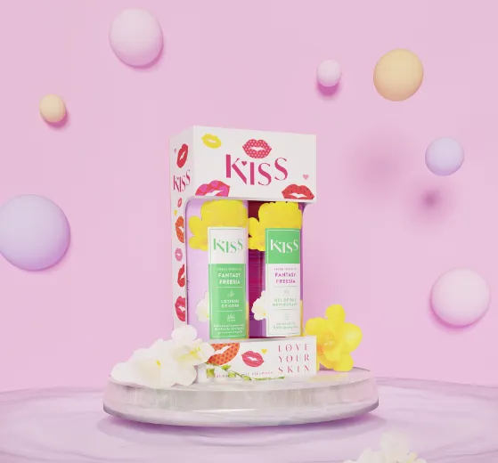 Gel dus 250 ml + Lotiune corp 250 ml, KISS Fantasy Freesia, Fiterman