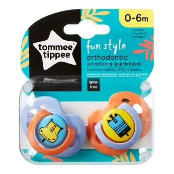 Set suzete ortodontice de zi Fun Style 0-6 luni Hipopotam-Zebra, 2 bucati, Tommee Tippee