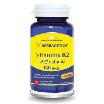 Vitamina K2 MK7 naturala 120mcg, 30 capsule, Herbagetica