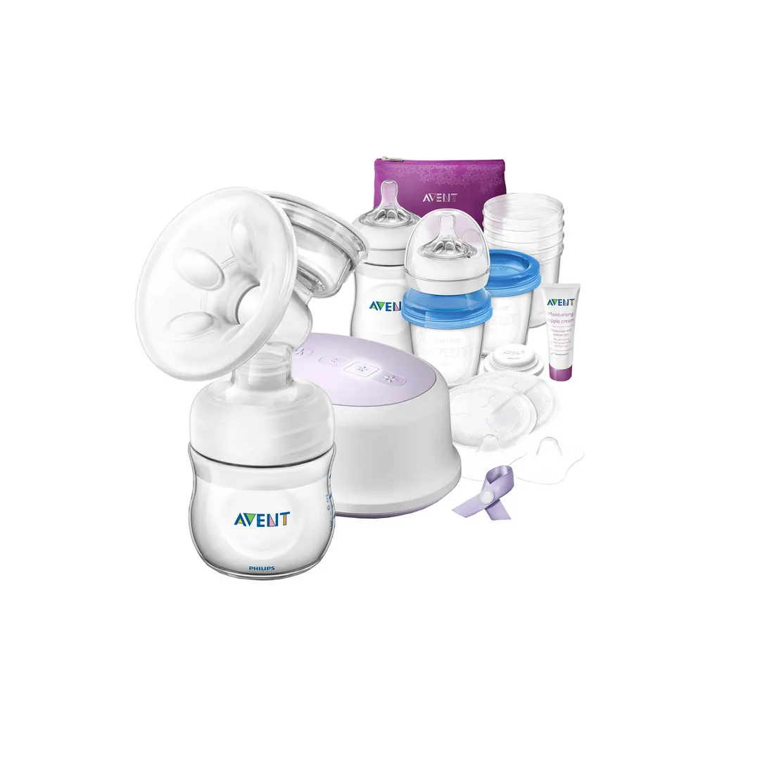 Set pentru alaptare Philips Avent Natural: pompa de san electrica si accesorii