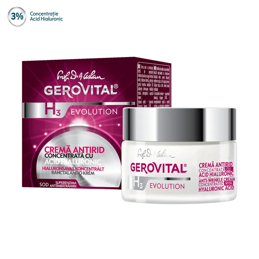 Crema antirid concentrata cu acid hialuronic 3% H3 Evolution, 50 ml, Gerovital 201