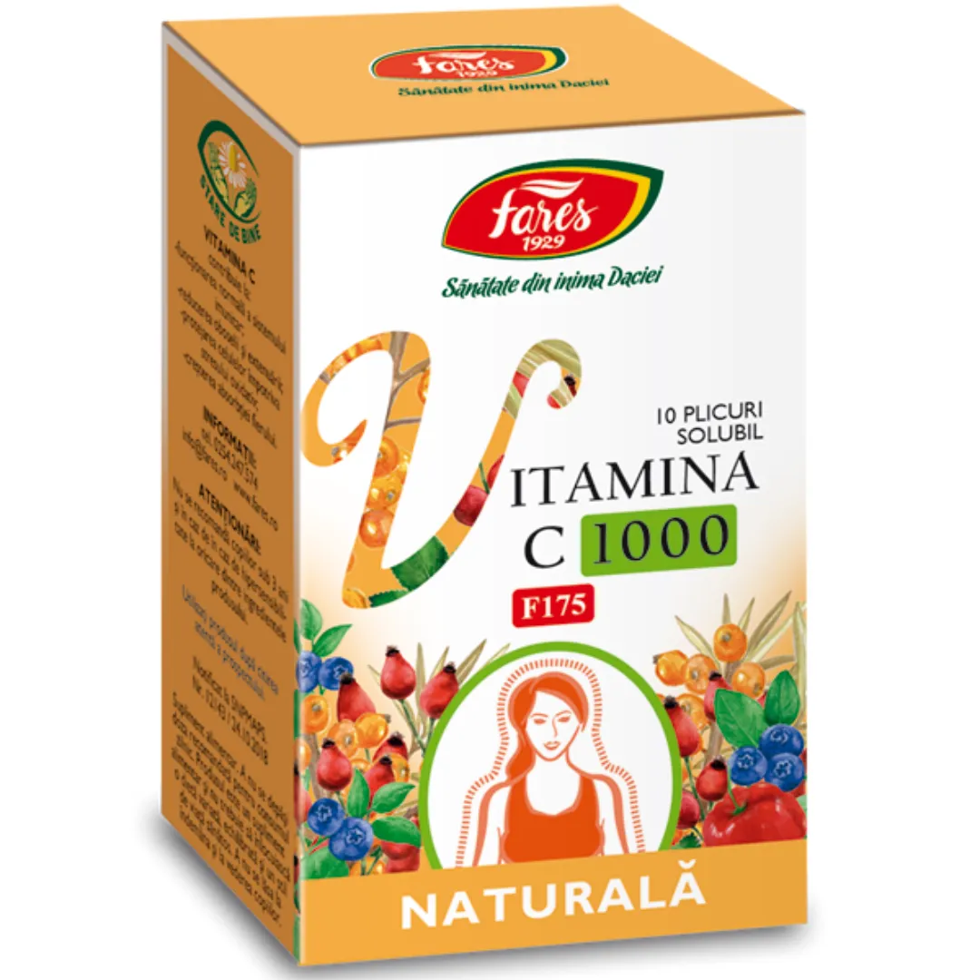 Fares Vitamina C 1000mg naturala solubila x 10 plicuri