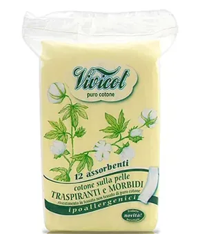 Absorbante din bumbac bio, fara aripioare, 2 picaturi, 12 bucati, Vivicot Puro Cotone