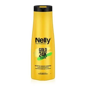 Sampon nutritiv cu keratina si ulei de argan Gold 24K Keratin, 400ml, Nelly Professional