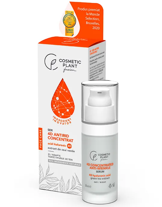 Ser antirid concentrat cu acid hialuronic 4D si ceai verde, 30 ml, Cosmetic Plant