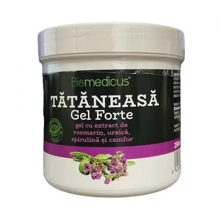 Tataneasa Gel Forte cu extract de rozmarin, urzica, spirulina si camfor, 250 ml, Biomedicus