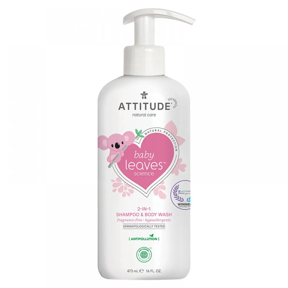 Baby Leaves 2 in 1 Sampon si Gel de dus, Fara miros (473 ml), Attitude
