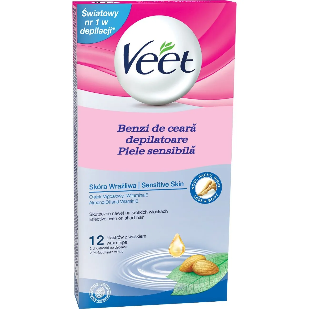 Veet Ceara rece cu Vitamina E si Ulei de Migdale pentru  pentru pielea sensibila 12 benzi