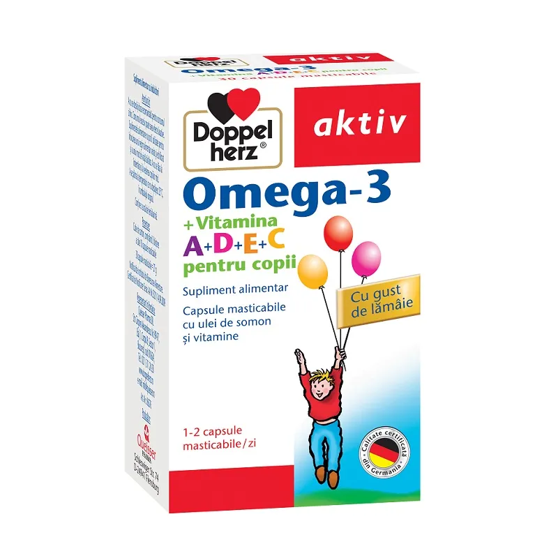 DOPPELHERZ Omega 3 Vitamina A+D+E+C pentru copii, 30 comprimate masticabile